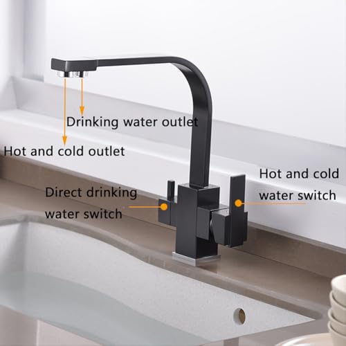 Robinet cuisine filtre à eau noir mat double levier - 7