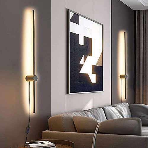 Image of Modern Plug in Wall Sconce Set of 2 LED Black Wall Lights with Plug in Cord On /Off Switch 39 3 /8 inches Warm White Wall Mounted Deco Lamp for Living Room Bedroom(2-Pack)