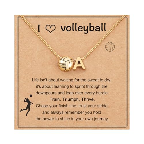 AULSIEY Volleyball Gifts Stuff for Teen Initial A Volleyball Necklace Stuff for Players Coach Volley Ball Senior Night Gifts for Team Volley Ball Jewelry Accessories Personalized Sports Gift (A)