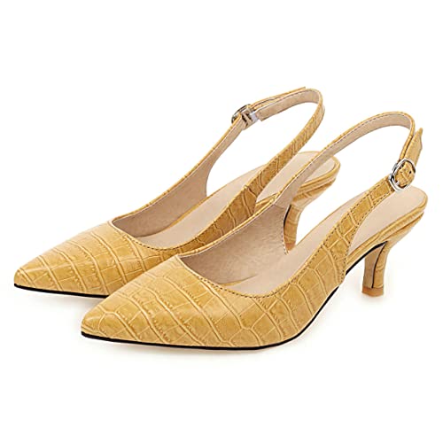 SHEMEE Women's Kitten Heels Pumps Pointed Toe Slingbacks Buckle Mid Heel Sandals Slip On Comfortable Dress Shoes