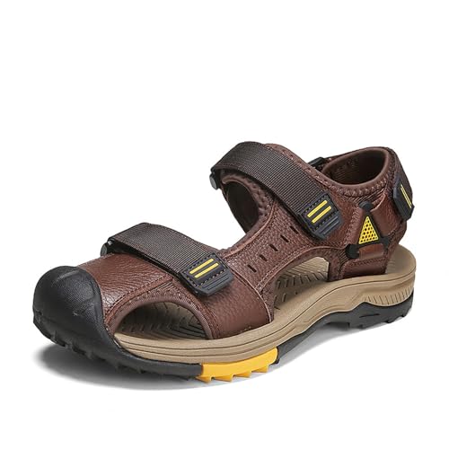 Men's Leather Sandals for Hiking Walking Beach Treads Water Athletic Outdoor with Premium Air Cushion