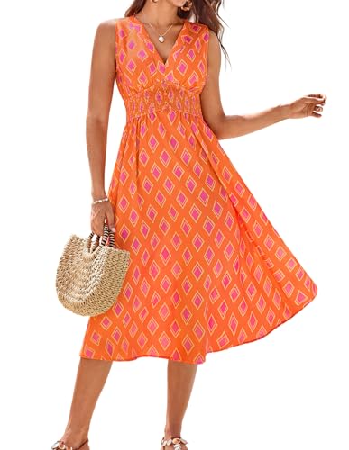 Image of GRACE KARIN Women's 2025 Casual Summer Tank Dress V Neck Sleeveless Midi Floral Beach Dress with Pockets