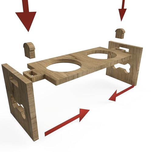 Erhöhter Hundenapf erhöht Grosse Hunde kleine Hunde Edelstahl Holz Eiche doppelt 2er Set (XL)