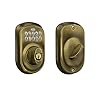 Schlage BE365 V PLY 609 Plymouth Keypad Deadbolt, Electronic Keyless Entry Lock, Antique Brass