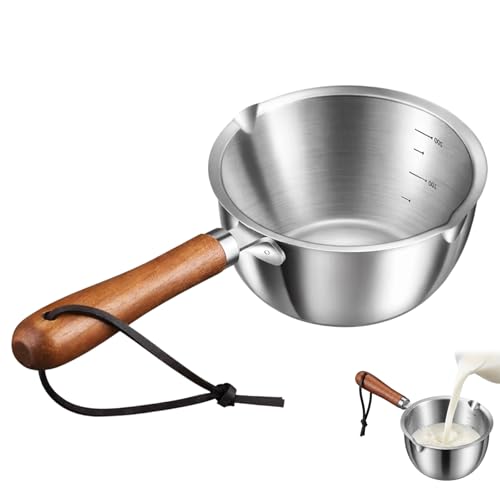Small Milk Pan Stainless Steel Milk Pan 450 ML Saucepan with Double Pouring Spouts Steel Cooking Pan for Milk Coffee Tea