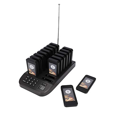 Wendry Wireless Paging System,999 Channel Wireless Queue Calling System,Vibration LED Guest Waiting Calling System 1 Transmitter + 16 Pagers,for Restaurants/Churches/Auto Shop Restaurant Pagers