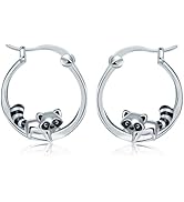 Panda Waschbär Creolen Ohrringe für Damen, Qings 925 Sterling Silber Klein Pandabär Raccoon Creol...