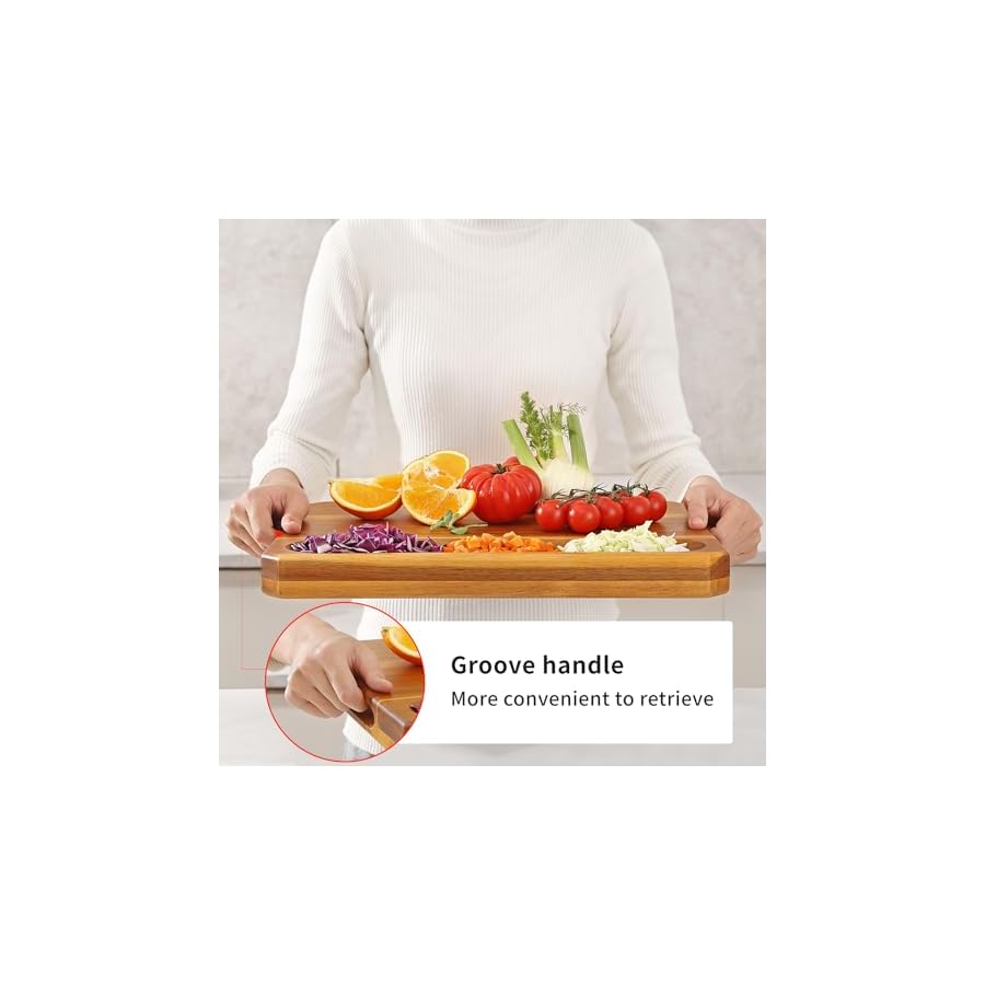 Acacia Wood Cutting Boards for Kitchen,Large Wooden Cutting Boards for Chopping Meat, Cheese, Fruits, and Vegetables，Extra Large Charcuterie Board with Handles, Juice Groove