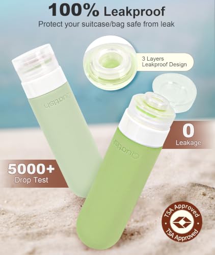 Image of Quatish Travel Bottles for Toiletries, Original Patented Leak Proof Travel Size Containers, 3 oz Tsa Approved Silicone Shampoo and Conditioner Bottles, 4 Pack, Red Rock,Evergreen