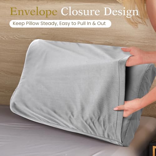 Image of Cooling Pillowcase for Contour Pillow- Rayon Derived from Bamboo Contour Cervical Neck Pillow Case Cover- Breathable Silky Soft Pillowcase for Hot Sleepers,24 x14 x5 /3.7 Inches 1 Piece Light Grey