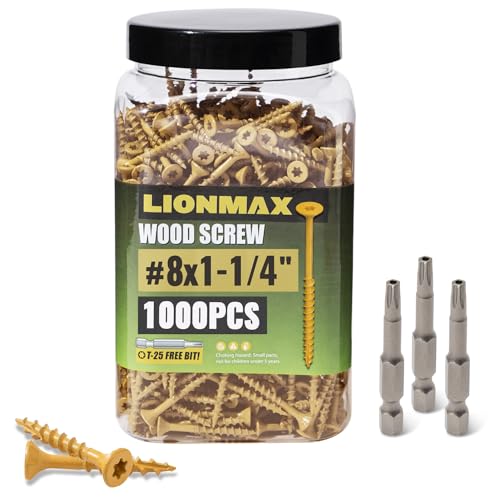Image of LIONMAX Deck Screws 1-1 /4 Inch, Wood Screws #8 x 1-1 /4 inch, 1000 PCS, Rust Resistant, Exterior Epoxy Coated, Outdoor Decking Screws, Torx /Star Drive Head Screw, T25 Star Bit Included, Tan