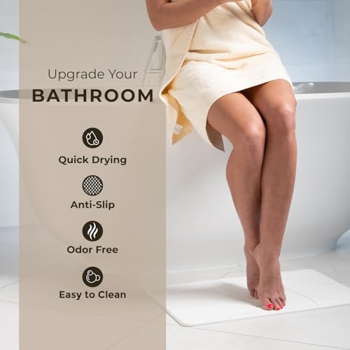 Image of TOSORO - Stone Bath Mat Diatomaceous Earth Shower Mat Non-Slip Super Absorbent Diatomite Stone Bath Mats for Bathroom Floor Quick Drying Natural Easy to Clean (23.5 x 15) - Sandstone