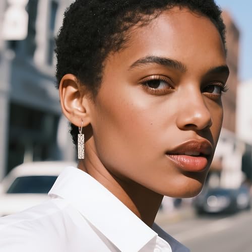 ALEXCRAFT 925 Sterling Silver Dangle Earrings for Women, 14K Gold Plated French Leverback Earrings, Hypoallergenic Lightweight Statement Hammer Square Bar Long Drop Earing for Women Trendy Jewelry4