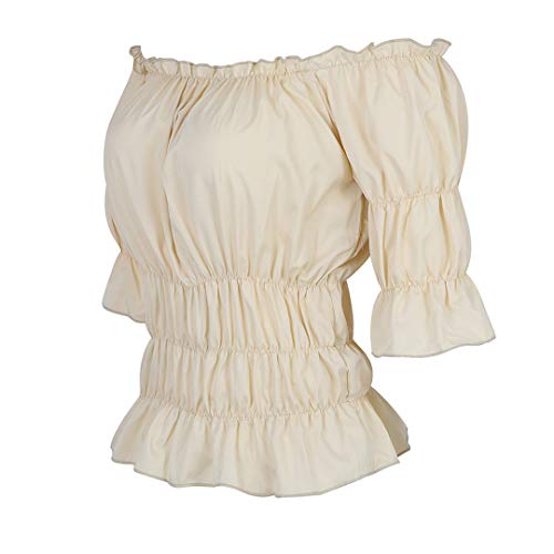Women Renaissance Blouse Victorian Steampunk Pirate Shirt Off Shoulder Short Sleeve Smocked Blouse Tops2
