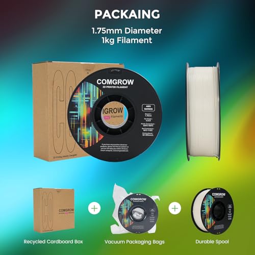 Image of Comgrow ABS 3D Printer Filament, 1.75mm, Heat Resistant, 1kg, White, 1.75mm Diameter, 1lb Weight, Acrylonitrile Butadiene Styrene Material