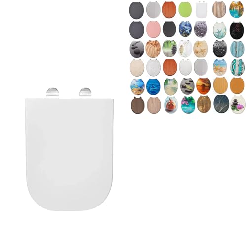 18 MDF Toilet Seat Universal Adjustable Fit Most Toilets Oval Seat┃Bathroom Standard Wooden MDF Toilet Seat | WC SEAT +Fittings (White UF Heavy Duty Soft Close)