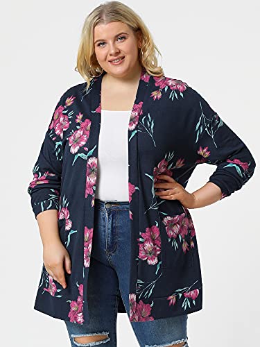 Image of Agnes Orinda Women's Plus Size Lightweight Cardigan Casual Soft Long Sleeve Floral Knit Cardigans with Pockets
