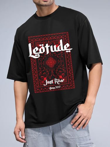 Image of LEOTUDE Casual Half Sleeve Cottonblend Printed Round Neck Drop Shoulder Oversized Tshirt for Man (Color Brown)