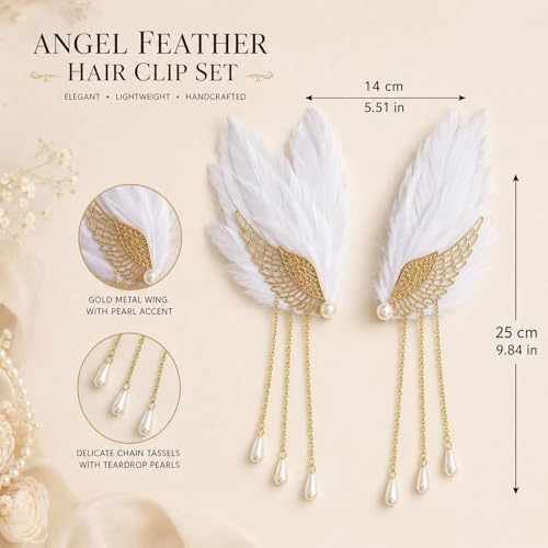 Pinza para cabello LOGOFUN con plumas blancas miniatura 2
