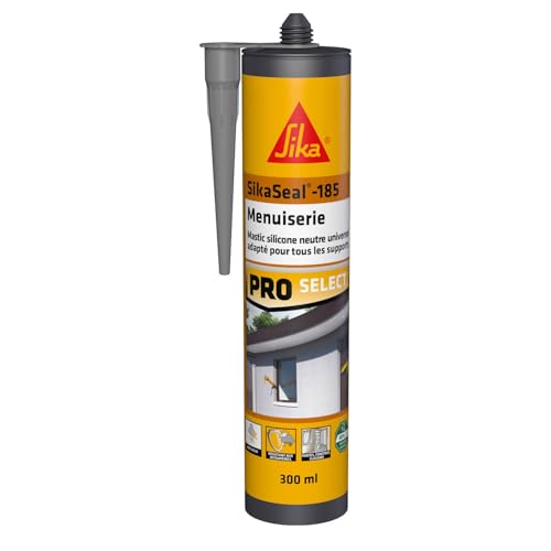 SIKA - Mastic silicone universel - SikaSeal-185 Menuiserie gris - Joint de construction, menuiserie, vitrerie - Intérieur et extérieur - 300 ml