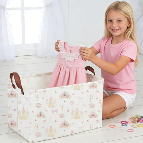 Image of Rectangular Pink girl princess basket,Pink Baskets,Collapsible waterproof storage basket,Books Box,Girl room Decor,Gift Baskets(Pink Princess)