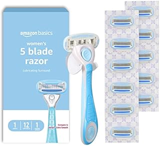 Amazon Basics 5-Blade Razor for Women, Handle, 12 Cartridges & Shower Hanger (Cartridges fit Amazon Basics Razor Handles only) (Previously Solimo)