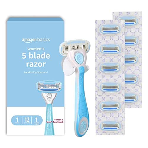 Amazon Basics 5-Blade Razor Handle for Women, Includes 12 Cartridges