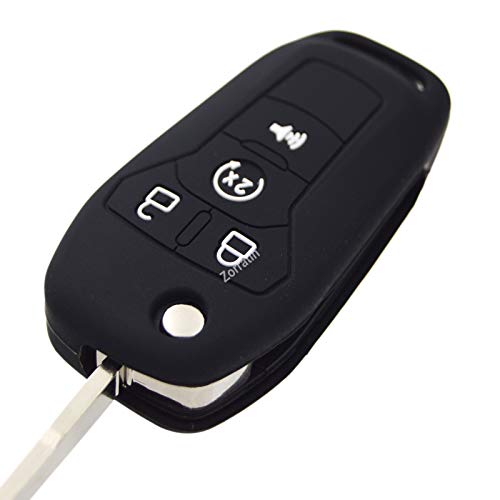 Image of Silicone Rubber Key Fob Covers Protector for Ford F150 F250 F350 F450 F550 Raptor Ranger Transit Fusion Bronco Lightning Maverick XLT (Flip Key)
