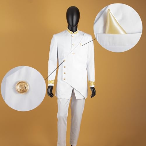 African Slim Fit Men's Suit Formal Suit Wedding Wear Gold Printed Jacket and Pants 2 Piece Set3