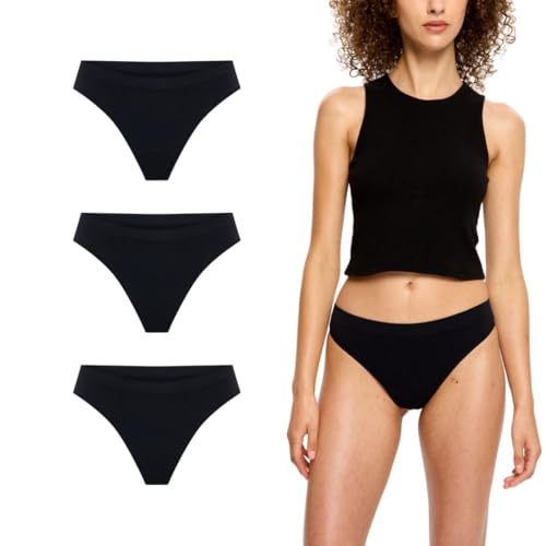 Modibodi Period Pants for Women - Soft Stretch Black Seamless Thong - 3 Pack Leakproof Underwear for Women - Light Flow 20ML Absorbency - S/08-10