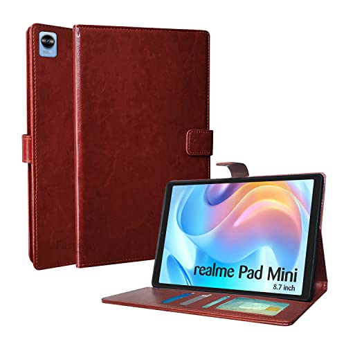 Image of Fastway Multi Protective Leather Case with Viewing Stand and Card Slots Flip Cover for Realme Pad Mini 8.7 inch Tablet (Brown)