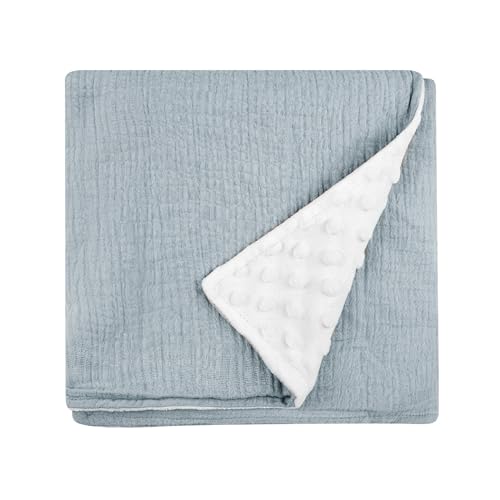 Image of Hooyax Muslin Baby Blanket for Boys Girls, Soft Nursery Blankets with Muslin Cotton Front and Dotted Fleece Backing Double Layer Warm Receiving Quilt Blankets for Newborn,30'' X 40'', Grey