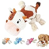 Hundespielzeug Unzerstörbar, Quietschend Robust Tau Seil, Kuscheltier für Hunde, Interaktives Stofftier Quietschendes Kuscheltier zur Beschäftigung, Zerren für Welpen Spielzeug für Hunde (Braun)