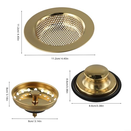 Set 3 piezas coladores y tapones para desagüe de acero inoxidable dorado miniatura 6