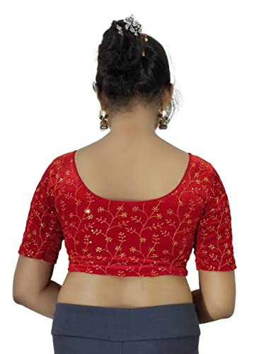Image of PU Fashion Stylish Golden Embroidery Work Readymade Stretchable Velvet Blouse - Soft Breathable Fabric, Saree Blouse for Women