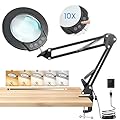 Ounic 10X Magnifying Glass with Light and Clamp, Magnifying Glass for Close Work with 5 Color Modes 5 Dimming Levels LED Desk Lamp, Hands Free for Reading Painting Repair Embroidery Jewelry Carving