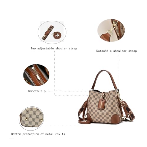 Cross Body Bag Purses for Women - PU Leather Crossbody Bucket Bag with Two Adjustable Shoulder Strap, Multiple Pockets3