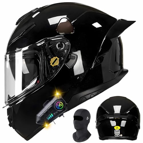 Casco Integral Bluetooth Casco Full Face con Mascarilla Certificado ECE/Dot Casco Completo Ciclomotor con MicróFono Incorporado Se Puede Responder AutomáTicamente M-2XL 57-64CM