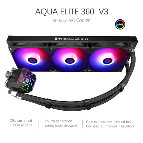 Image of TR-Thermalright Aqua Elite 360 V3 Aio CPU Cooler-360mm Liquid Cooler,3x120mm ARGB Cooling Fan,Easy Installation,Compatible with AM5 /AM4, LGA1851 /1700 /115X /1200, Black