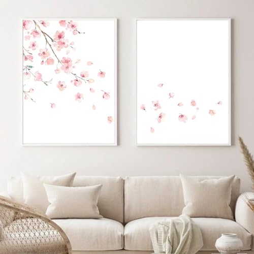 Toile aquarelle fleurs roses pour une décoration salon zen
