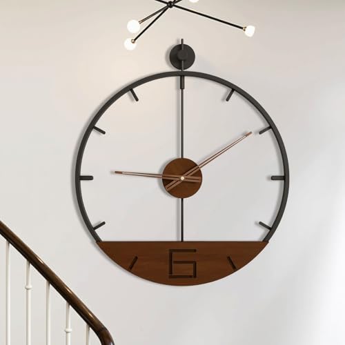 Yumyolk Reloj de Pared, 53 cm silencioso, diseño Minimalista Moderno, Armazón de Hierro Negro, Agujas Marrones