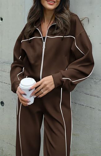 Image of BTFBM Women's Two Piece Tracksuit Fall 2026 Long Sleeve Zip Up Sweatshirt Long Pants Outfits Jogger Sweatsuit Sets
