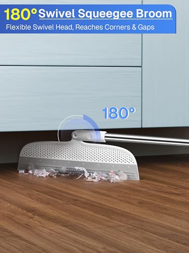 Image of Silicone Floor Squeegee, 180 Rotating Air Broom, Squeegee for Floor with a Long Handle, Magic Broom for Water and Pet Hair Removal on Bathroom Floors, Tile, Deck and Glass, Indoor Cleaning Tool