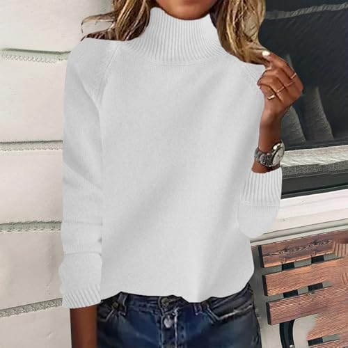 Women Fall Sweaters Long Sleeve Turtleneck Cotton Pullover Loose Fit Tops Casual Solid Jumper Fashion Comfy Clothes2