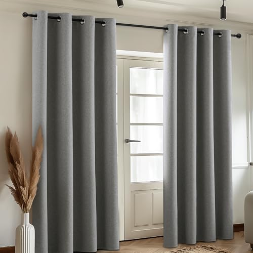 Image of COSVIYA 100% Blackout Dove Grey Linen Curtains & Drapes 63 Inch Length | Light Blocking Full Room Darkening Grommet Insulated Thermal Window Panels for Bedroom /Living Room,52x63 inches,2 Panels