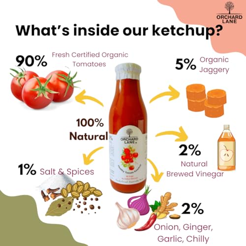 Image of Orchard Lane Tomato Ketchup | Sweetened with Jaggery, No Added Sugar | 90% Real Tomato Content | Preservative Free Low Calorie Healthy Sauce | Family Ketchup for Kids & Adults | Value Pack | 600g x 2