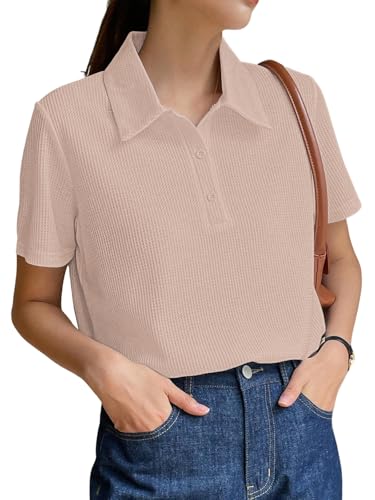Image of Leriya Fashion Women's Summer Polo T-Shirt - Lightweight Breathable Short Sleeve Collared T-Shirt, Casual Loose Fit Everyday Top for Women