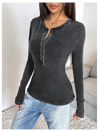 SOLY HUX Women's Long Sleeve Henley T Shirts Ribbed Knit Slim Fit Tee Casual Tops4