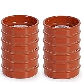 Pack de 12 Cazuelas redondas de barro, diámetro exterior 11.3 cm, diámetro interior 9.7 cm, apta para vitro y horno