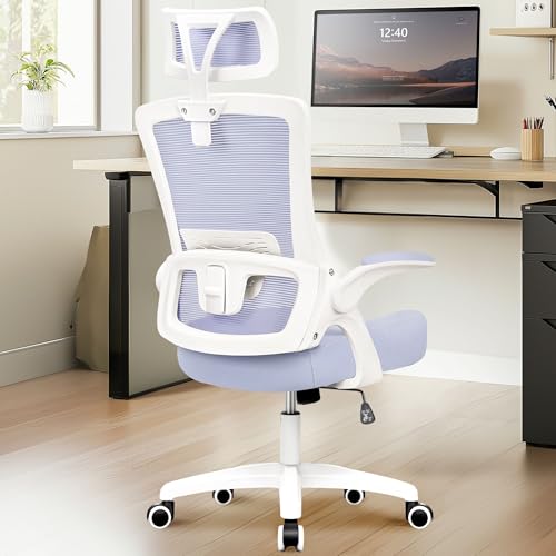 Image of NEO CHAIR Office Desk Chair Gaming Computer High Back Support Mesh Comfy Seat with Adjustable Ergonomic Headrest Lumbar Rolling Flip-up Armrests and Wheels (Purple)